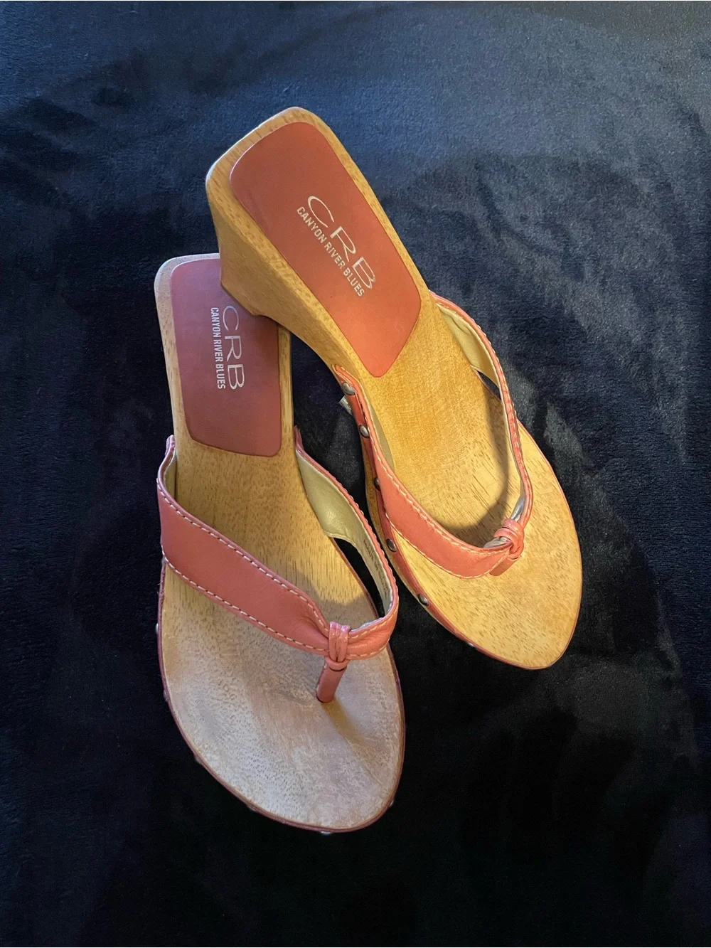 CRB Canyon River Blues-Made in Brazil 🇧🇷 Women Pink Leather Studded Wood Sandals